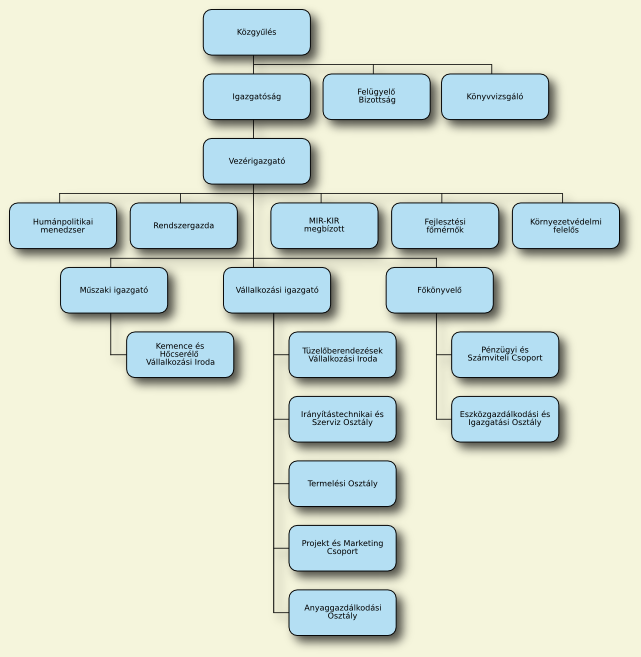 A TÜKI Zrt. szervezeti felépítésének ábrája